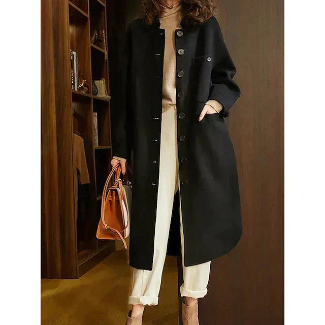 Street Wave Wool Coat For Women One Button Closure Premium Wool Blend Cozy Warmth And Style