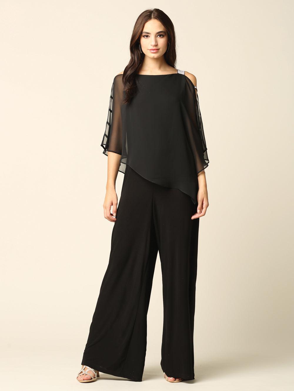 Chiffon Cape Overlay Jumpsuit Street Wave MOB Women