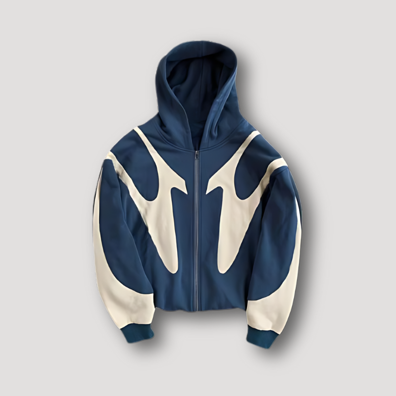 Street Wave Zip Hoodie Mens With Relaxed Fit Urban Edge Curved Panel Design
