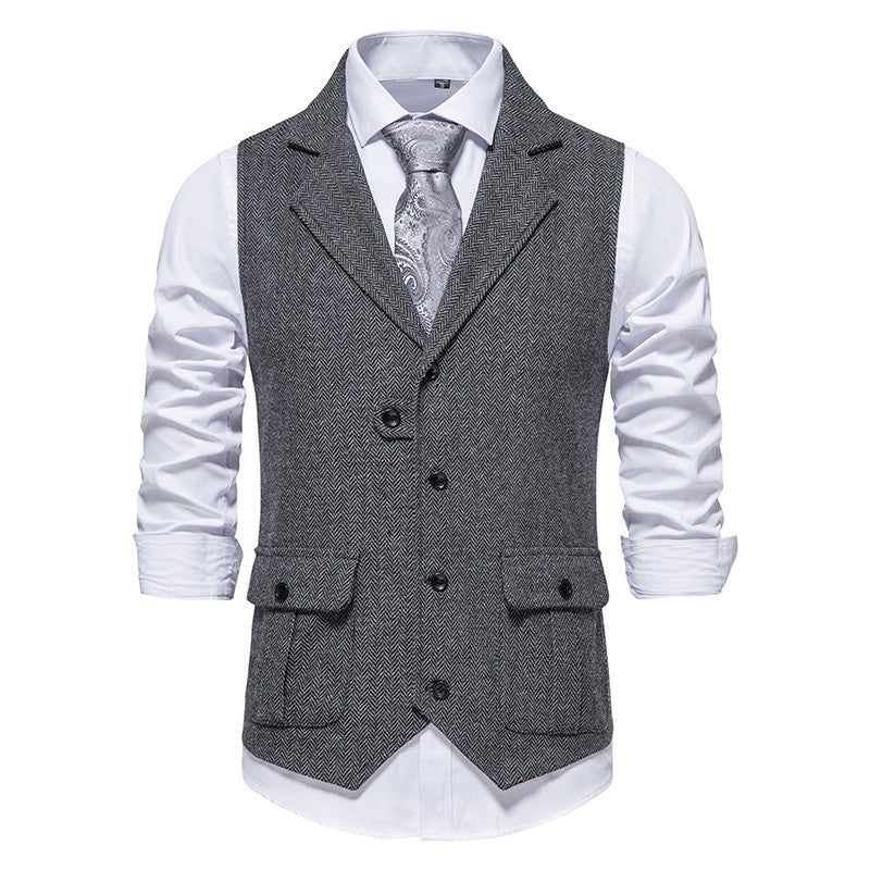 Street-Wave Arthur Men's Smart Casual Vest Tailored Herringbone Button Front