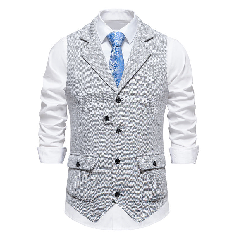 Street-Wave Arthur Men's Smart Casual Vest Tailored Herringbone Button Front