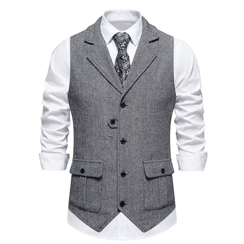 Street-Wave Arthur Men's Smart Casual Vest Tailored Herringbone Button Front