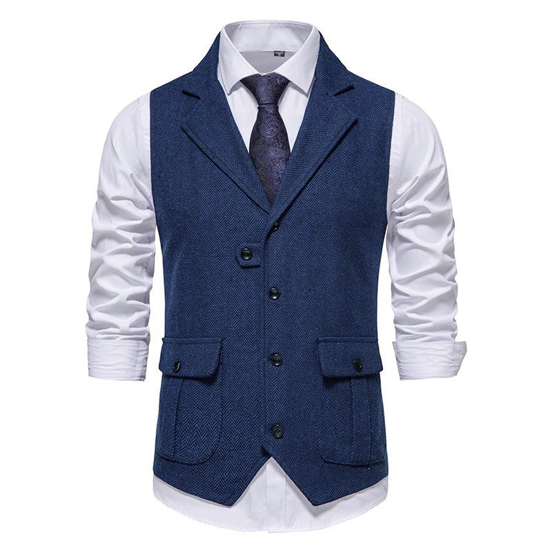 Street-Wave Arthur Men's Smart Casual Vest Tailored Herringbone Button Front