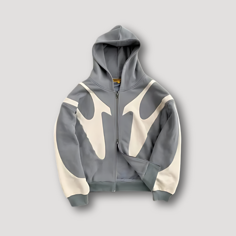 Street Wave Zip Hoodie Mens With Relaxed Fit Urban Edge Curved Panel Design