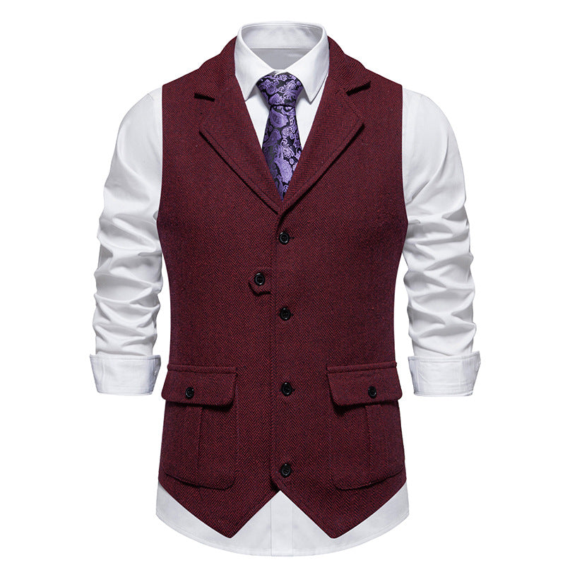 Street-Wave Arthur Men's Smart Casual Vest Tailored Herringbone Button Front