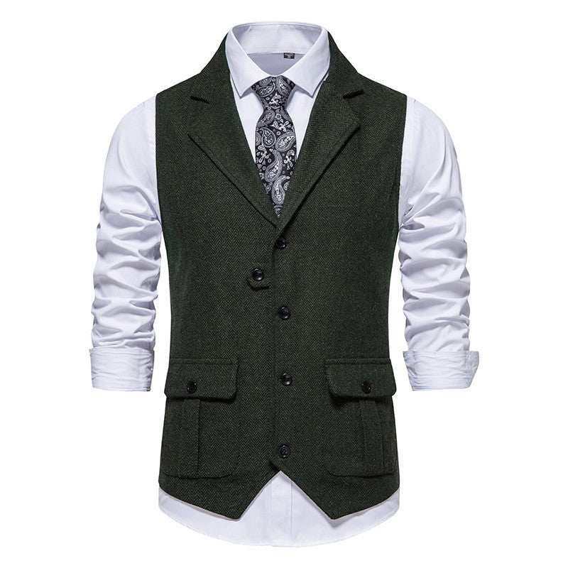 Street-Wave Arthur Men's Smart Casual Vest Tailored Herringbone Button Front