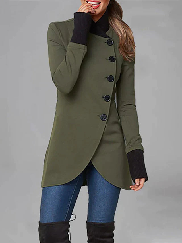 Street-wave Women's Elegant Cozy Jacket With Asymmetric Hem And Button Front For Modern Comfort