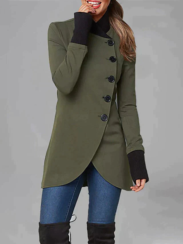 Street-Wave Women’s Coat Super Soft Asymmetric Button Closure Modern Everyday Outerwear