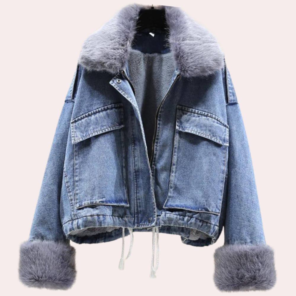 Street-Wave Denim Winter Jacket With Fur Collar For Women Warm Stylish Coat For Cold Weather
