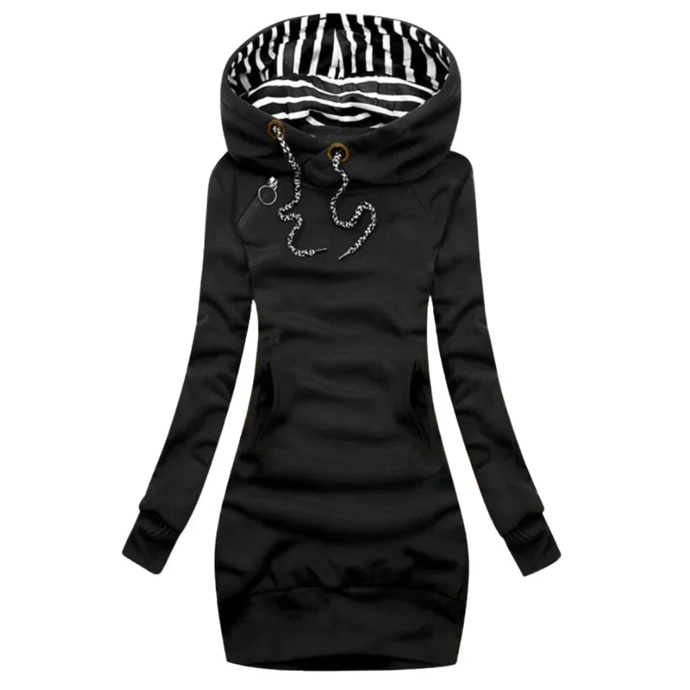 Street-wave Women's Hoodie Dress Cozy Casual with Zebra Print Lined Hood for Effortless Streetwear Confidence
