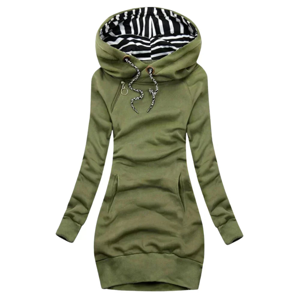 Street-wave Women's Hoodie Dress Cozy Casual with Zebra Print Lined Hood for Effortless Streetwear Confidence