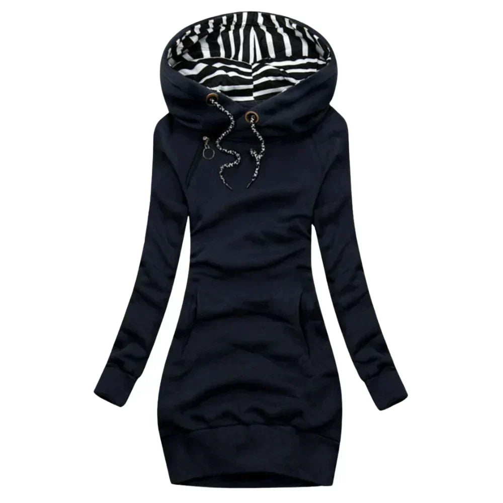 Street-wave Women's Hoodie Dress Cozy Casual with Zebra Print Lined Hood for Effortless Streetwear Confidence
