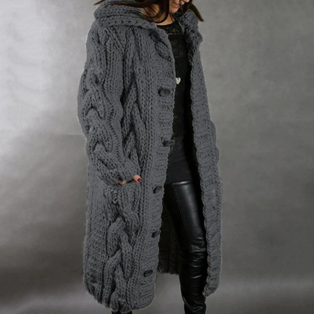 Streetwave Women Cable Knit Coat Oversized Long Outerwear For Elegant Comfort And Style