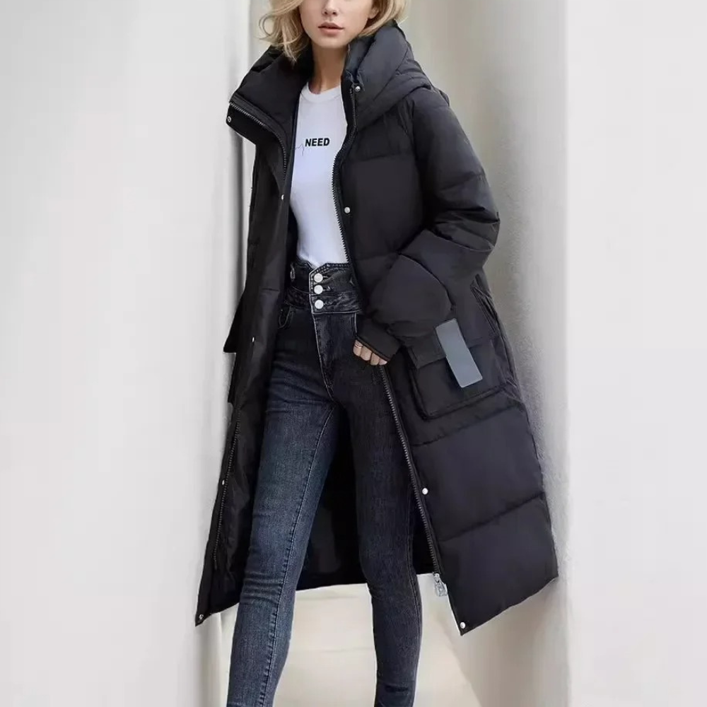 Street Wave Insulated Puffer Coat For Women With Hood And Large Front Pockets For Cozy Winter