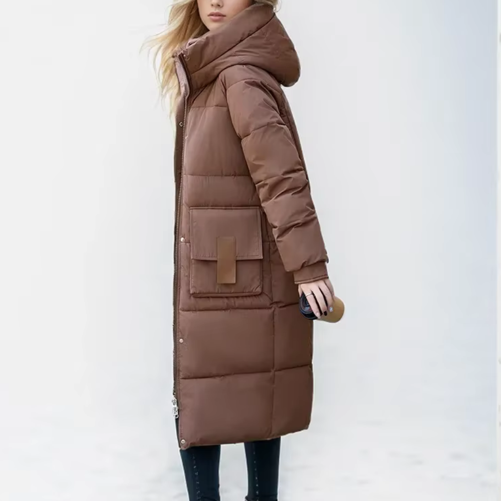 Street Wave Insulated Puffer Coat For Women With Hood And Large Front Pockets For Cozy Winter