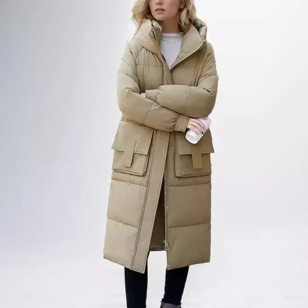 Street Wave Insulated Puffer Coat For Women With Hood And Large Front Pockets For Cozy Winter