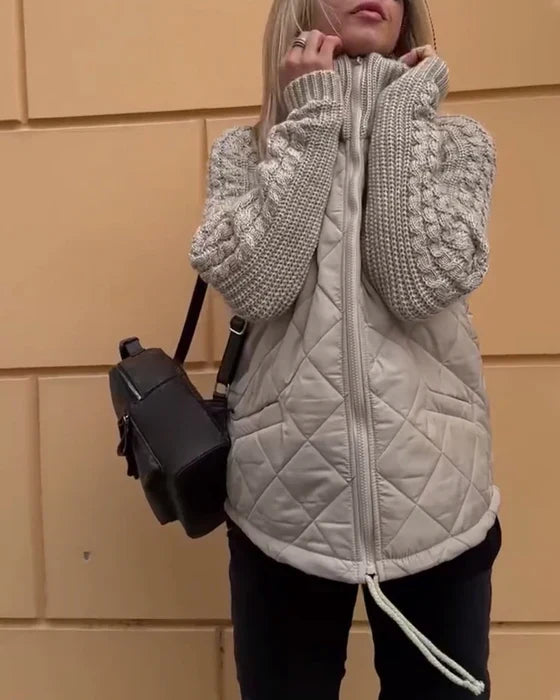 Street-wave Women's Quilted Zip Jacket With High Collar For Elegant Winter Style