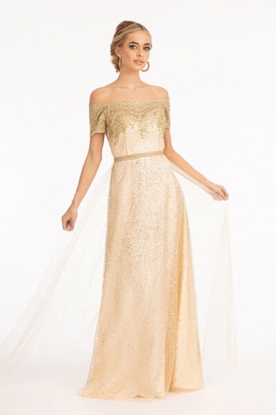 Prom Dress Glitter Print Mesh Off Shoulder Floor Length Street Wave Women