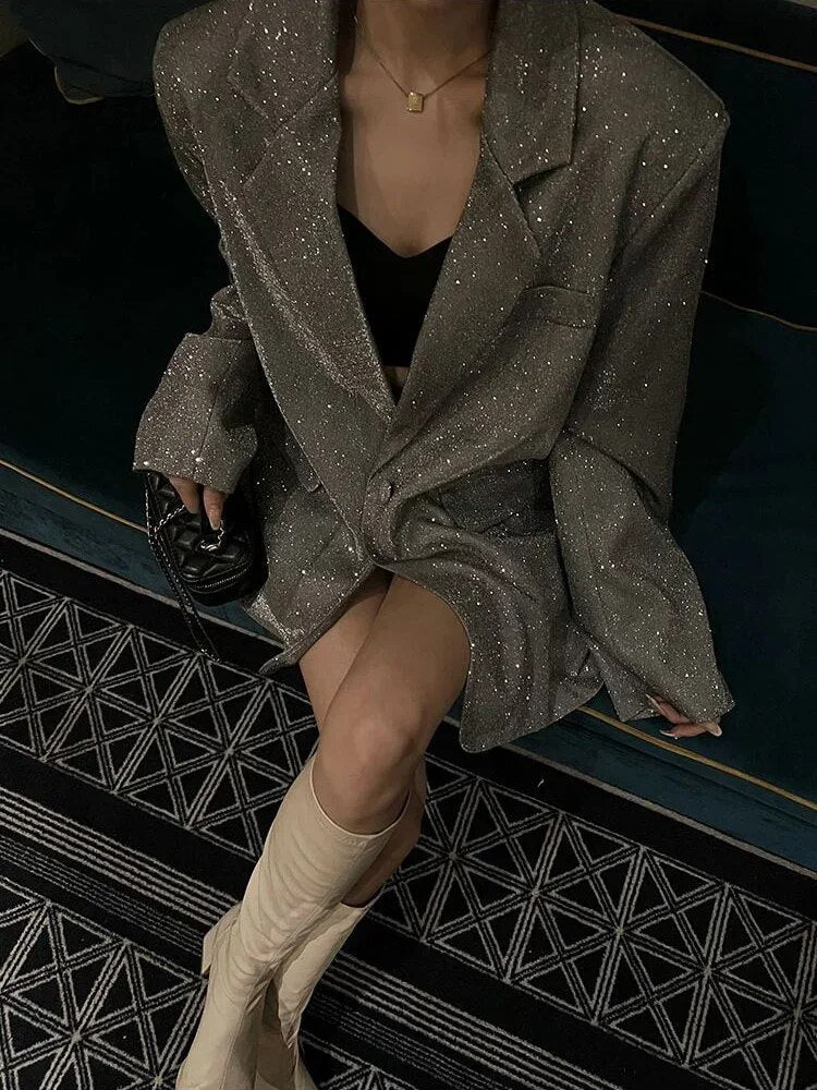 Streetwave Glitter Blazer For Women Sparkling Finish Luxurious Evening And Office Jacket