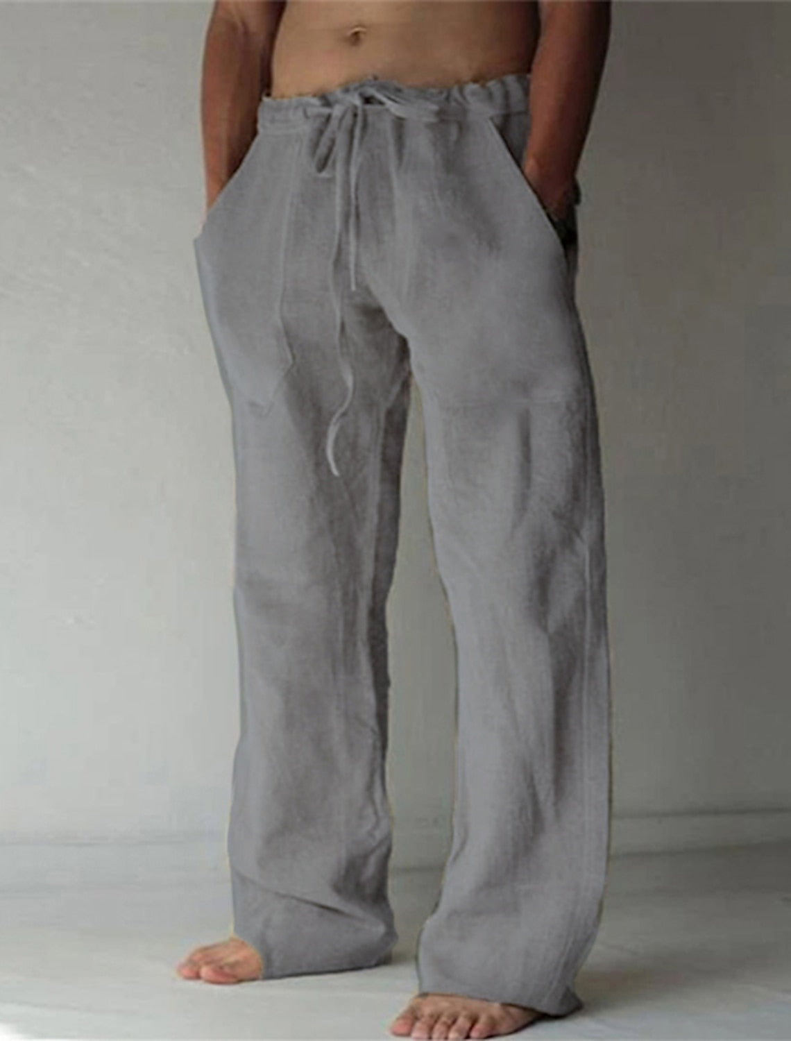 Men's Linen Pants Breathable Lightweight Drawstring Waist Loose Fit Casual Look For Summer