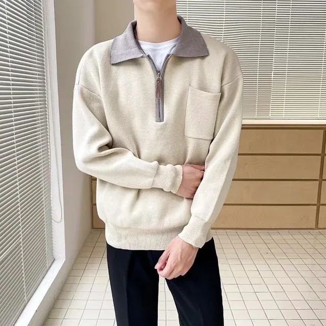 Street-Wave Mens Stand Collar Half Zip Knit Sweater Premium Comfort Timeless Style