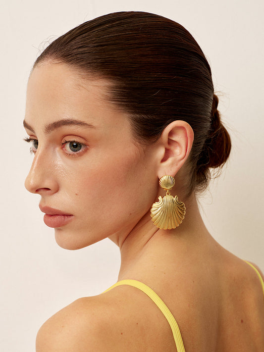 Gold Shell Drop Earrings - Street-Wave