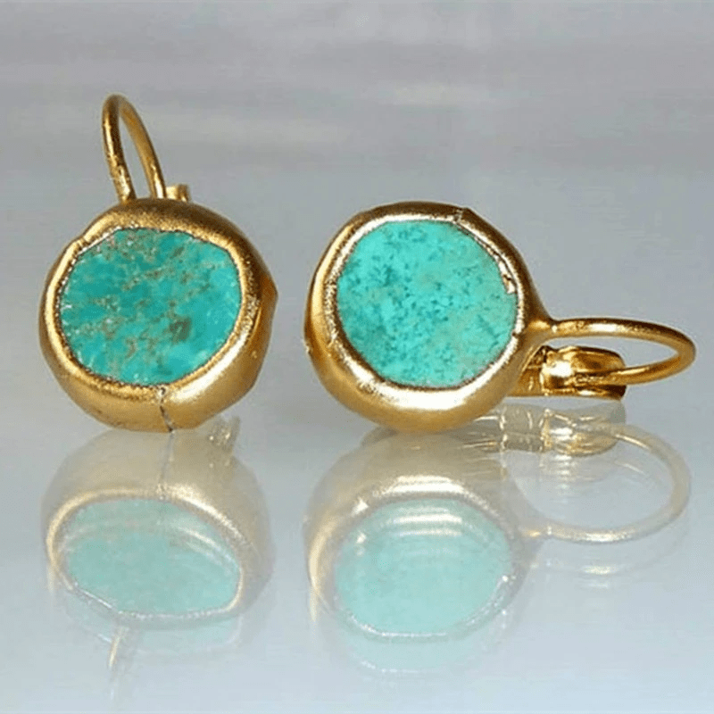 Women's Stone Earrings with Gold Finish and Turquoise Accent - Street-Wave