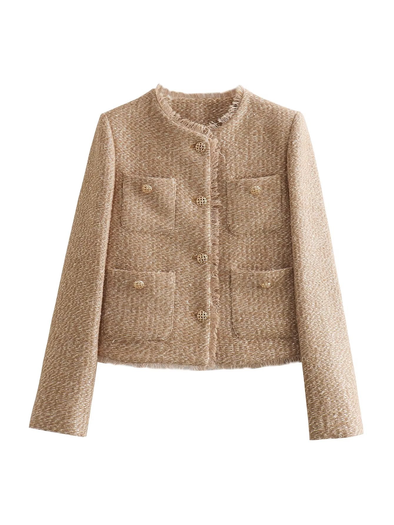 Street-wave Luxurious Gold Button Tweed Jacket For Women Timeless Elegance And Everyday Comfort