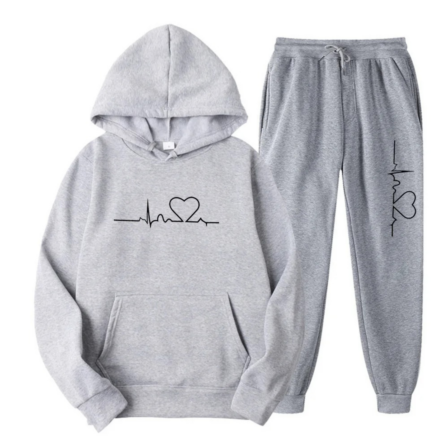 Street-wave Women's Hoodie Tracksuit Set With Heart Print For Cozy, Sporty Confidence