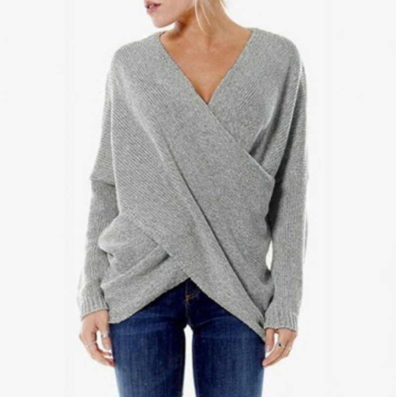 Streetwave Women's Cozy Knit Wrap V Neck Sweater With Long Sleeves Flattering Fit Warm Casual Essential