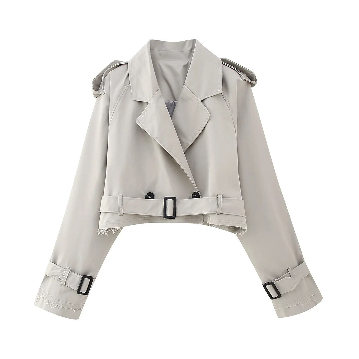Street Wave Cropped Trench Coat With Vintage Style Belted Silhouette For Fashion Lovers