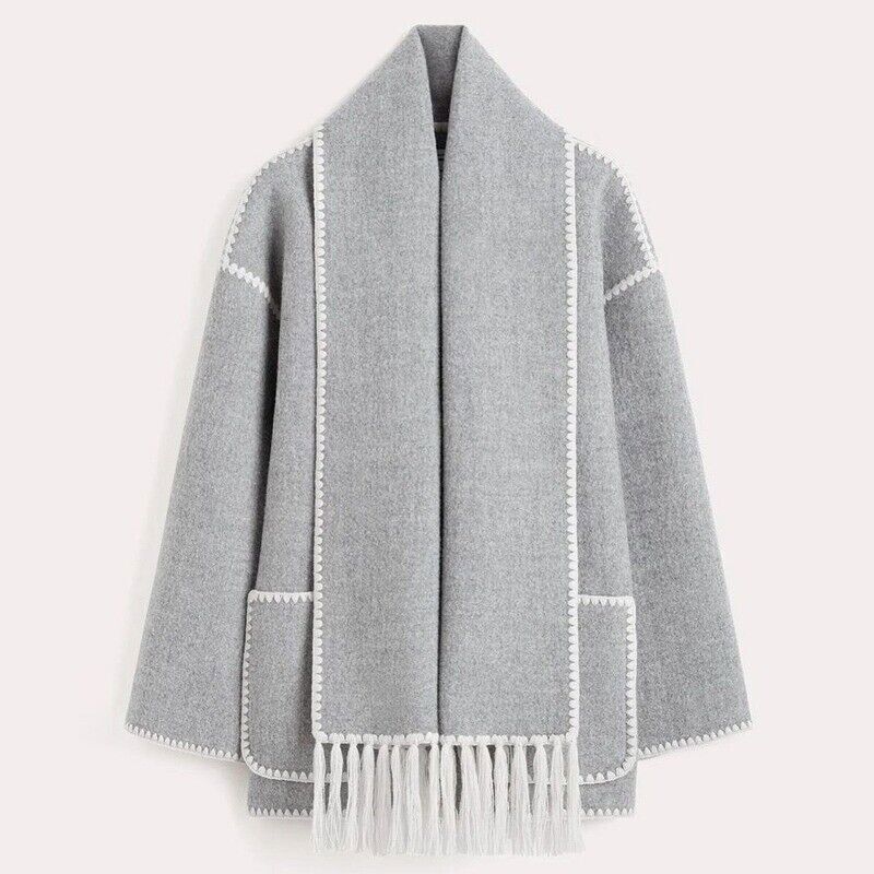 Street Wave Fringed Wool Wrap Coat Winter Warmth And Cozy Fringe Trim Pockets For Women