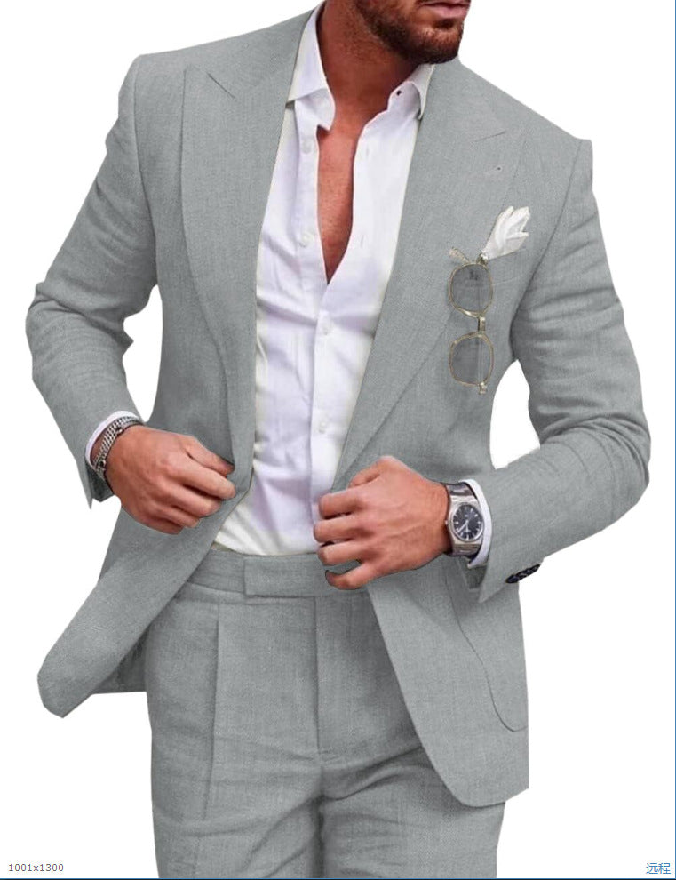 Street-Wave Mens Slim Fit Beige Linen Suit Breathable