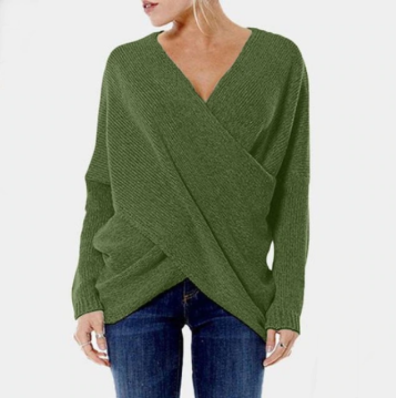 Streetwave Women's Cozy Knit Wrap V Neck Sweater With Long Sleeves Flattering Fit Warm Casual Essential