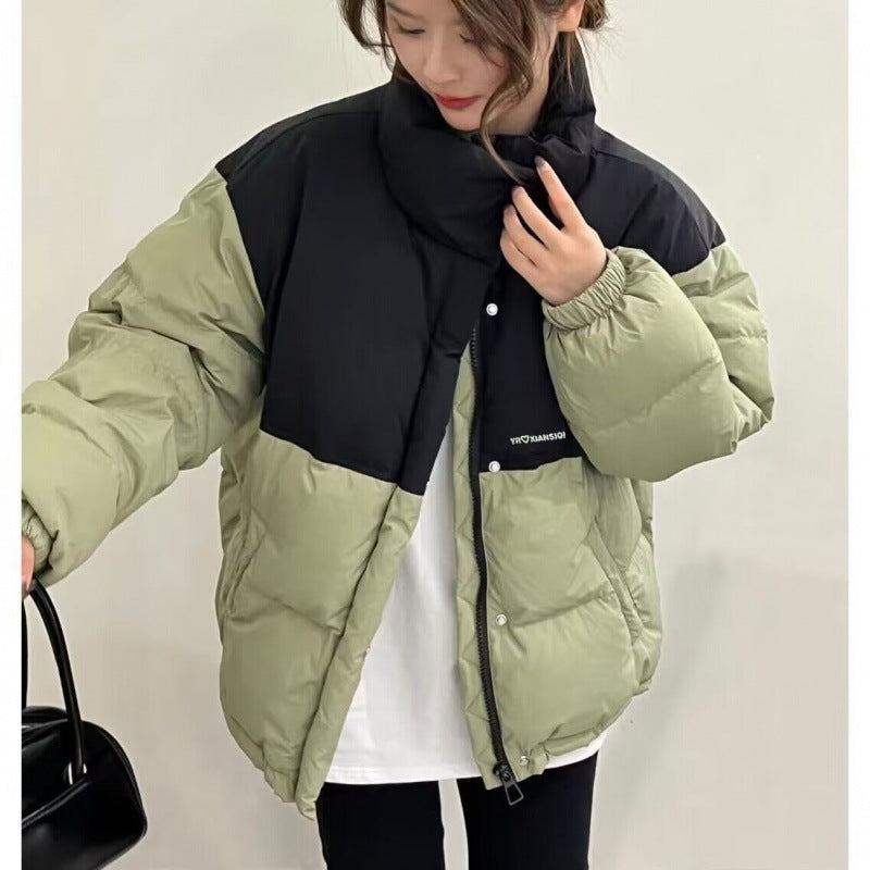 Street-wave Oversized Puffer Jacket for Plus Size Women with High Collar and Full Zip