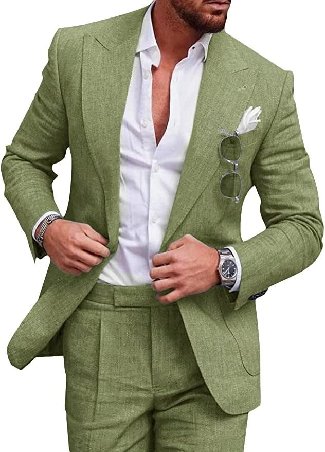 Street-Wave Mens Slim Fit Beige Linen Suit Breathable