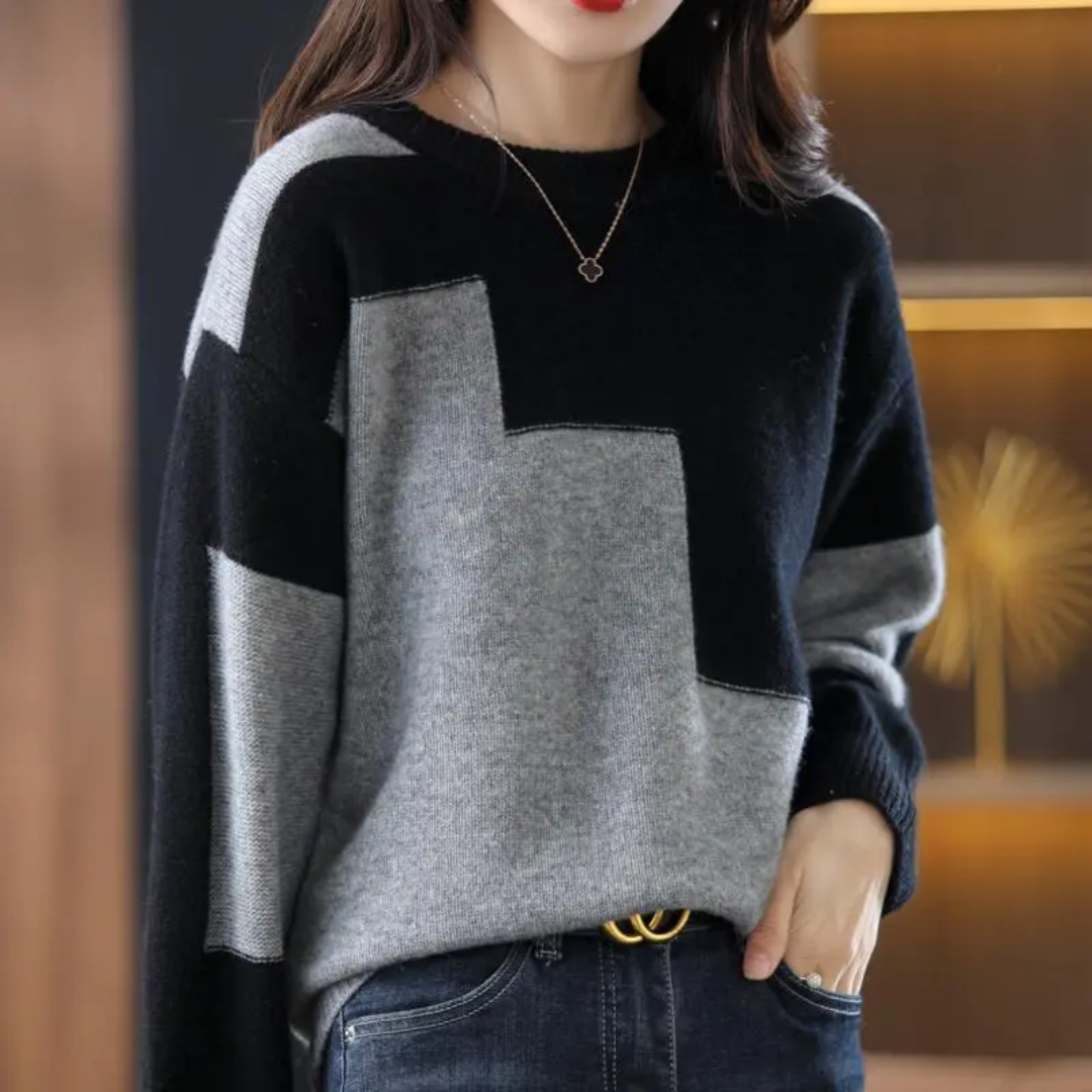 Streetwave Color Block Pullover For Women Warm Cozy Modern Loungewear Ideal Everyday Style