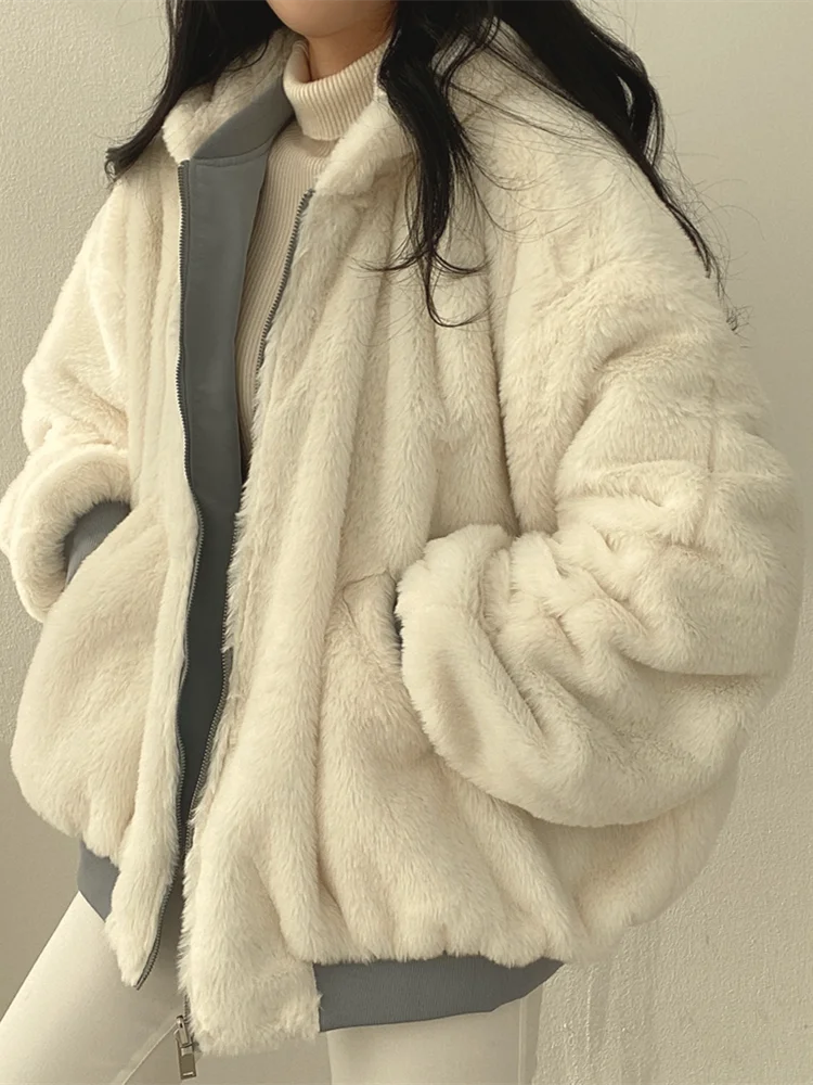 Street Wave Womens Puffer Jacket With Teddy Fleece Lining Reversible Ultra Warm Coat For Winter