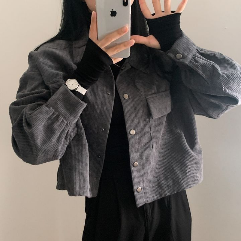 Street-wave Cropped Corduroy Jacket For Women Trendy Versatile Fall Winter Essential