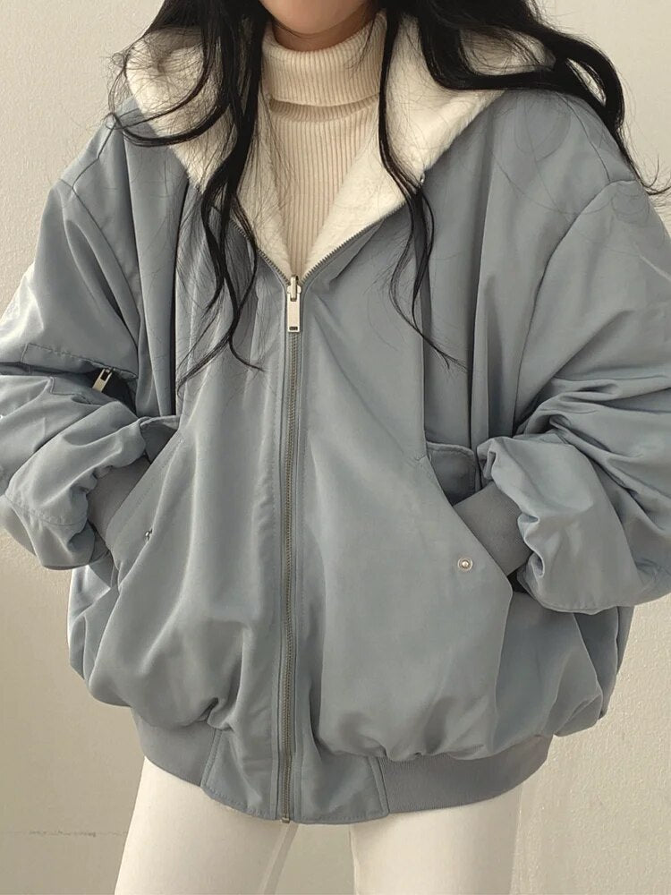 Street Wave Womens Puffer Jacket With Teddy Fleece Lining Reversible Ultra Warm Coat For Winter