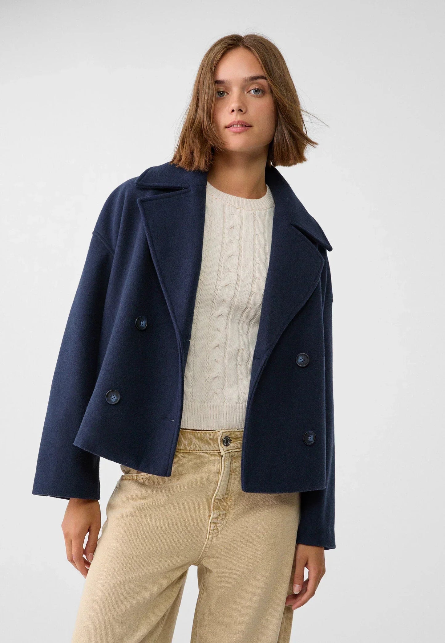 Street-Wave Short Coat For Women With Double-Breasted Design Urban Chic Modern Outerwear