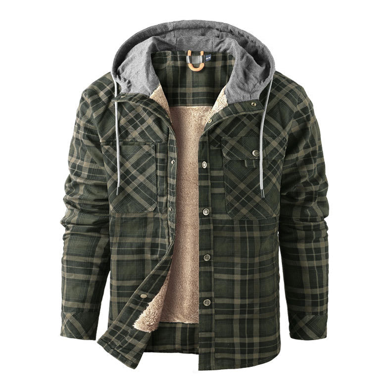 Street-Wave Hooded Plaid Jacket With Soft Fleece Lining For Urban Fall Comfort And Versatility