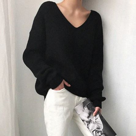 Street-wave Plus-Size Cozy Soft Knit V-Neck Sweater For Women, Oversized Fit And Warmth
