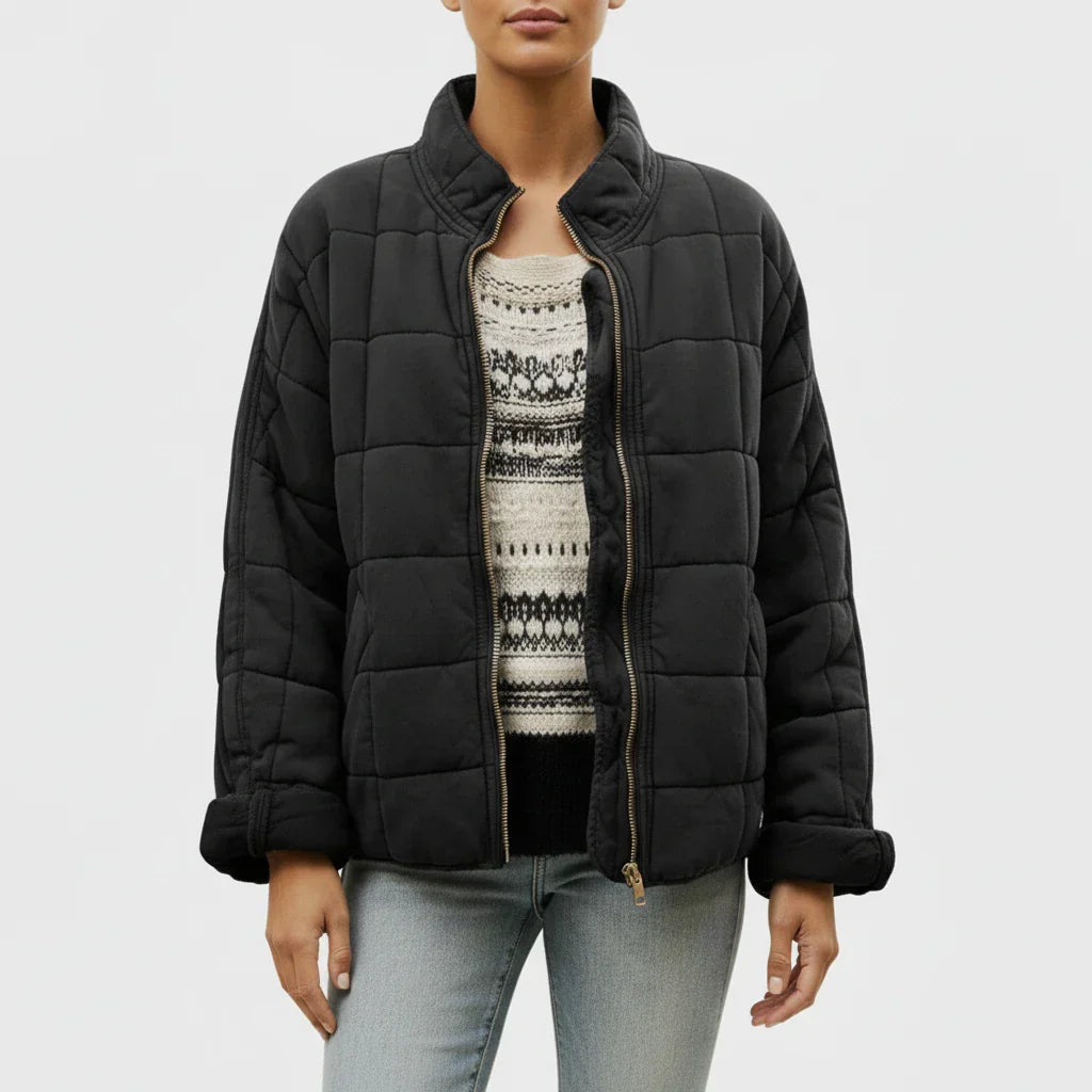 Street-Wave Womens Quilted Bomber Jacket With Stand Collar