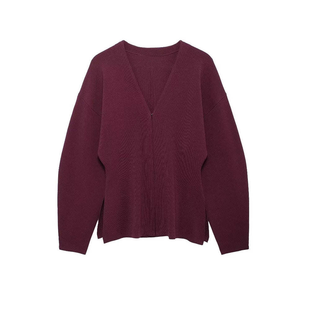 Street Wave Minimalist Knit Cardigan For Women With V Neck Relaxed Fit And Comfort