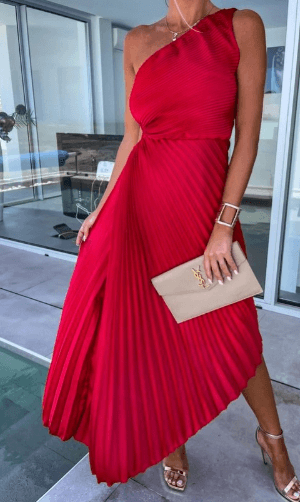Street Wave One Shoulder Pleated Maxi Dress For Women Elegant Gala Gown