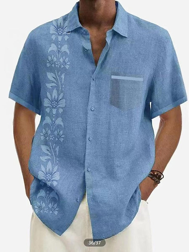 Mens Hawaiian Floral Shirt Lightweight Breathable Beach Vacation Style Streetwave