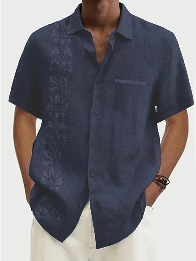 Mens Hawaiian Floral Shirt Lightweight Breathable Beach Vacation Style Streetwave