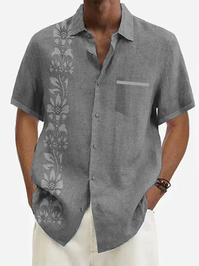 Mens Hawaiian Floral Shirt Lightweight Breathable Beach Vacation Style Streetwave
