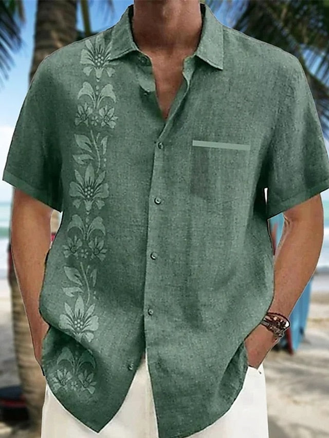 Mens Hawaiian Floral Shirt Lightweight Breathable Beach Vacation Style Streetwave